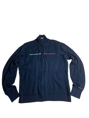 Tommy Hilfiger Women’s Black Full Zip Cable Knit Sweater - Large